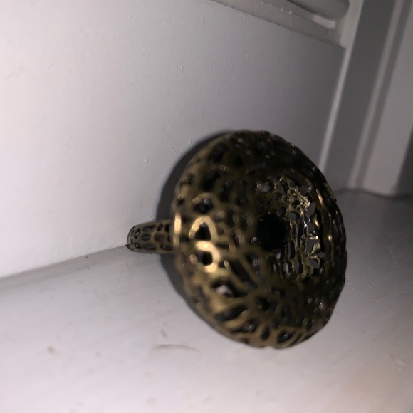 Brass Egg Nest Trio Black Rhinestone Ring - Picture 2 of 3